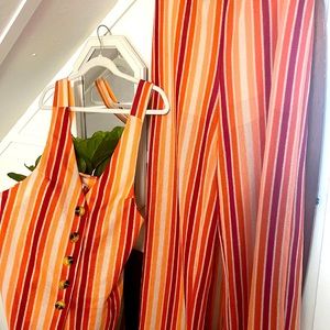 Free People Orange and Red Striped Jumpsuit